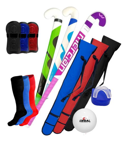 Palo Hockey + Bolso + Bucal + Canilleras + Medias + Bocha