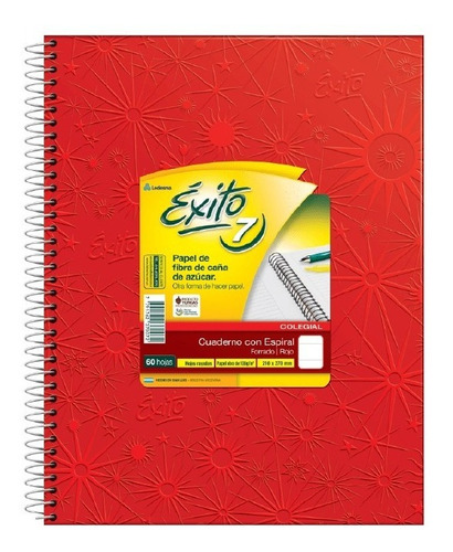 Cuaderno Tapa Dura N7 Con Espiral 60h Rayado Exito Rojo