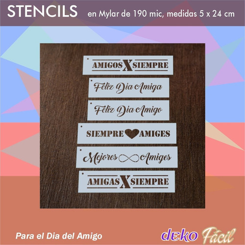 Imagen 2 de 3 de Pack 6 Stencil Decorativo Frases Dia Del Amigo Originales