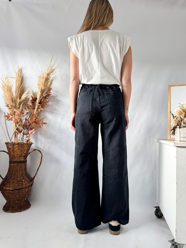 Pantalon Lulyna T/jean Mujer Wide Leg C/elastico En Cintura