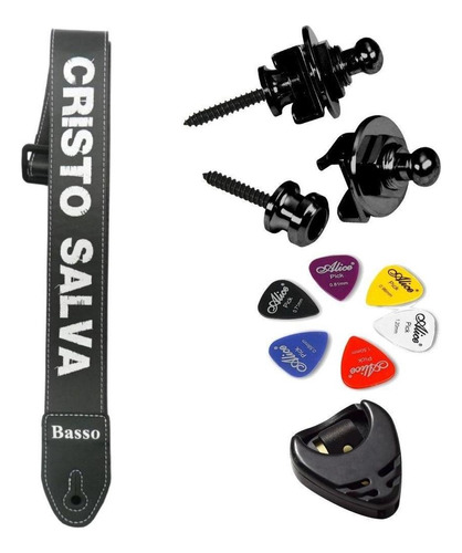 Correia Guitarra Violão Baixo Basso Sf 84 Cristo Salva + Kit