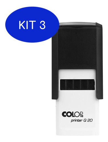 Kit 3 Carimbo Quadrado Automático Q20 Preto Com Branco