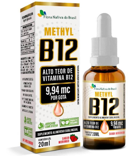 Vitamina B12 Metilcobalamina 9,94mcg Por Gota 20ml Sabor Morango