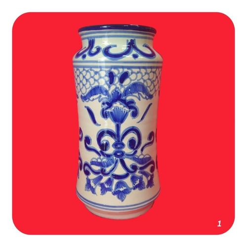 Florero Arte Antiguo De Talavera Poblana Azul 22 Cm Flr