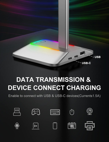 Soporte Plata Para Auriculares Rgb 1 Puerto De Carga Usb C