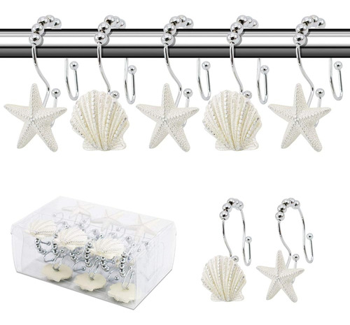 Beavo Seashell Shower Curtain Hooks, 12 Piezas De Doble Rodi