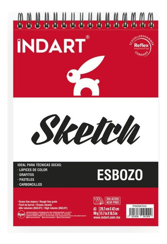 Album Sketch Indart A3 29.7x42cm 100 Hojas Esbozo Block Arte