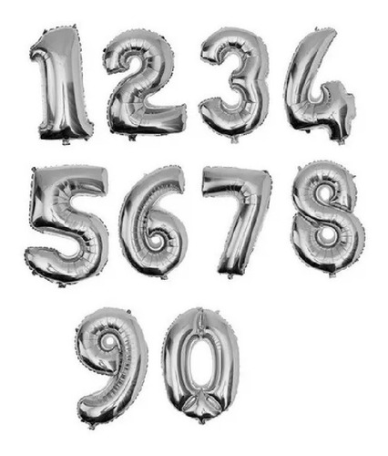 Globos Metalizados Números Letras 80cm Plateado Fiesta