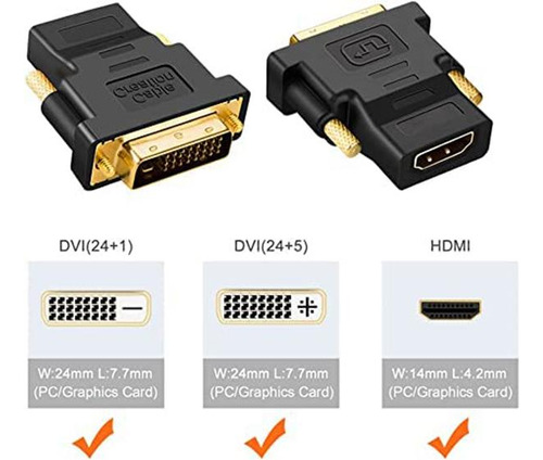 Cablecreation Adaptador Dvi A Hdmi, 2-pack Dvi Macho A Hdmi