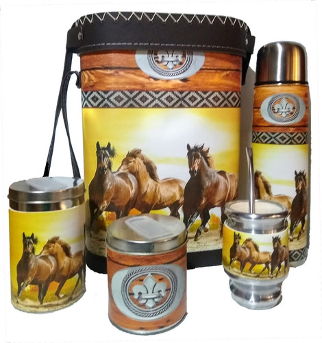 Set Matero Regionales Caballo Cartera Kit Termo 1 L Acero