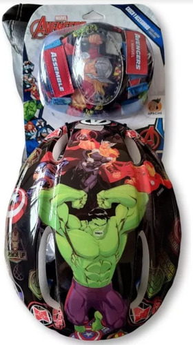 Kit De Casco Rodilleras Coderas Avengers Hulk Thor Cap Niños