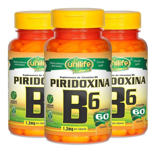 Vitamina B6 (piridoxina) - 3x 60 Cápsulas - Unilife