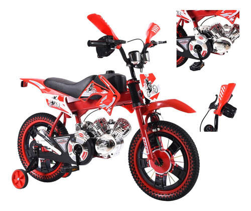 Bicicleta Entrenadora Niños Aeiou Baj-15005 R16 Motocross Color Rojo Tamaño Del Cuadro 16