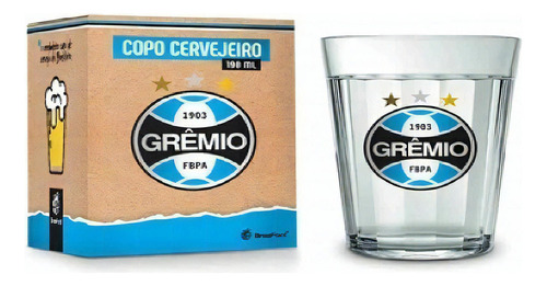 Copo Americano 190ml - Grêmio Cor Transparente com adesivo azul, branco, preto e amarelo