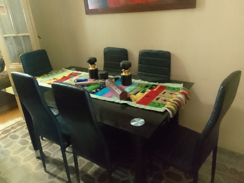 Juego Comedor Mesa De Vidrio Templado Con  6 Sillas Negro