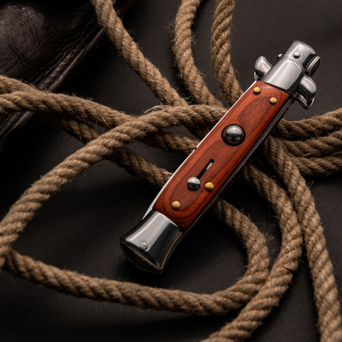 Navaja Estilete Con Boton Automático Cuchillo Acero Razor Madera
