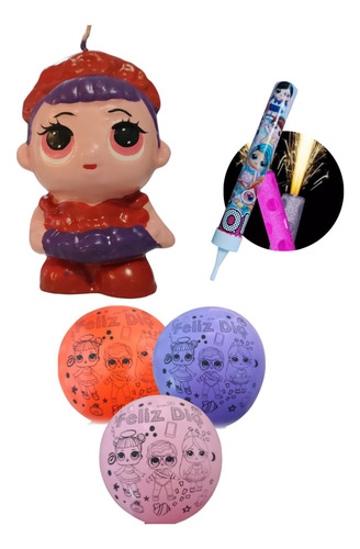 Lol Vela Cera Y Set Globos Para Fiesta Cumpleaños Multicolor Modelo 5