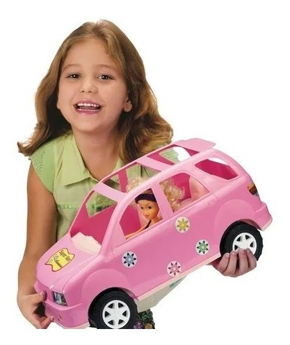 Van Super Carrinho Barbie 50cm Com 04 Bonecas Pink Rosa Show