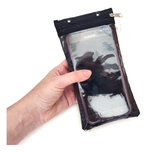 Porta Celular Com Visor Bolsinho Fecho Zíper Alça Removível