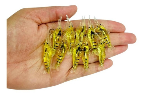 Kit 10 Iscas Artificiais Camarão Pesca Tucunaré Robalo Cor Amarelo