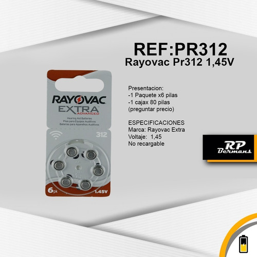 Pila Para Protesis Auditiva Rayovac Ref Pr312