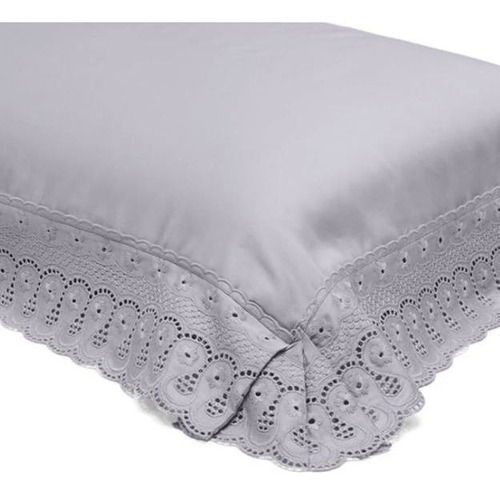 Fronha Avulsa 50cm X 90cm Com Renda Renascença 300 Fios Cor Prata