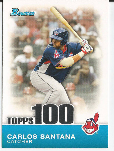 2010 Bowman Topps 100 Prospects Rc Carlos Santana C Indians