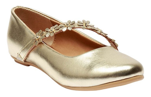 Zapato Balerina Oro Moda Casual Para Niña Flores Fareli