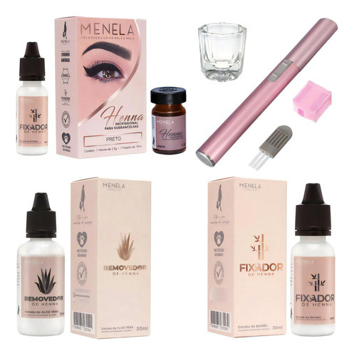 Henna Menela Kit Completo Sobrancelha Removedor Fixador 30ml Cor Preto