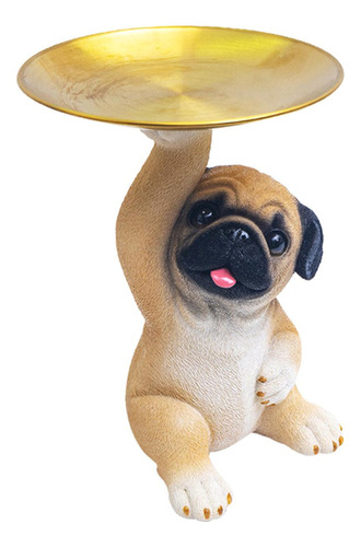 Xiaery Estatua De Perro Pug Escultura De Perro Tazón De