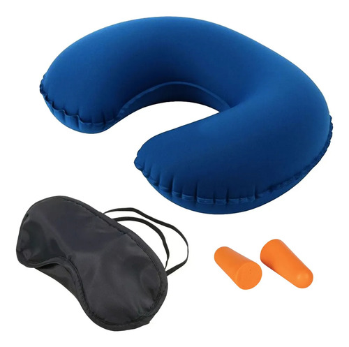 Kit De Viaje 3 Pcs Almohada Cuello + Antifaz + Tapones Oidos Surtido Liso