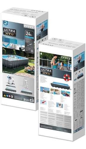 Piscina estructural rectangular Intex 26364 con capacidad de 31805 litros de 732cm de largo x 366cm de ancho gris oscuro diseño mosaico