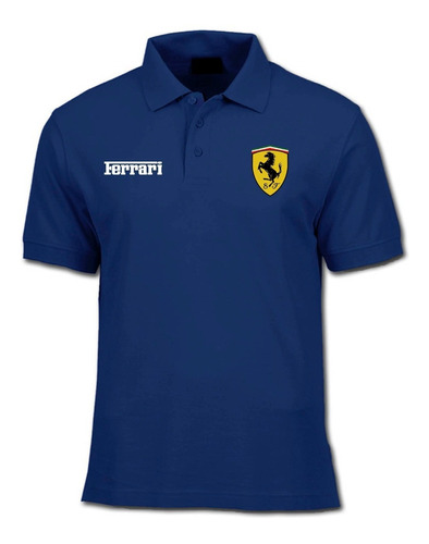 Camiseta Tipo Polo Ferrari Logos Bordados