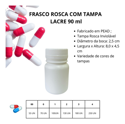 Pote Plástico Para Cápsulas 90ml C/ Tampa Lacre (10 Peças) Prata