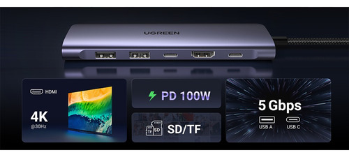 Hub Usb-c 7 En 1 2 Usb-a 3.0 1 Usb-c 3.0(5gbps) 1 Usb-c Pd