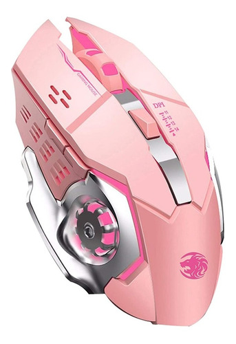 Mouse Gamer Rosado Inalambrico Recargable Lion X2 6 Botones