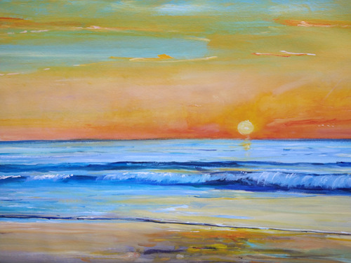 Cuadros Playas Atardecer Decoracion 70x110 Pintado A Mano