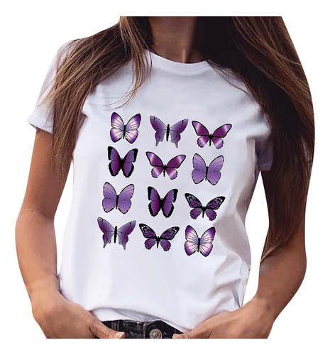 Camisa Con Estampado De Mariposas Para Mujer, Ropa Ligera, T