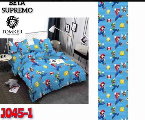 Cubrelecho Mario Bross Para Cama Sencilla Doble Faz