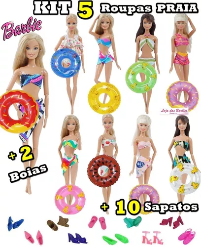 Maiô P/ Boneca Barbie Biquíni Roupa Banho Praia + Sapato 19p