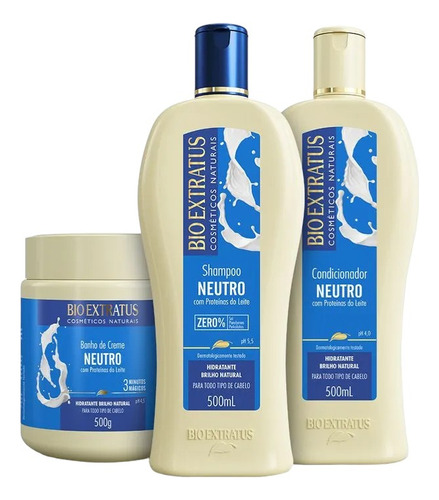Kit 1 Shamp 1 Condic 1 Banho Creme Brilho Neutro 500ml
