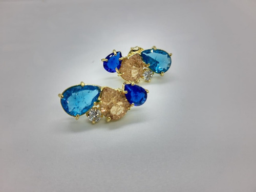 Brinco Ear Cuff Pedra Colorido Zirconia Fusion Dourado Festa