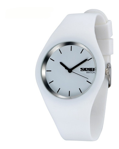 Reloj De Silicona Skmei Para Dama Ultra Delgado Color Blanco