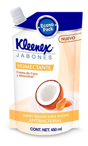 Jabón Líquido Para Manos Kleenex Humectante Coco Y Almendras Repuesto 450ml