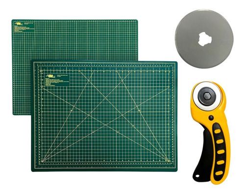 Kit Base Para Corte A2 60x45 Cortador De Tecidos 45mm 1disco Cor Base Verde Cortador Amarelo