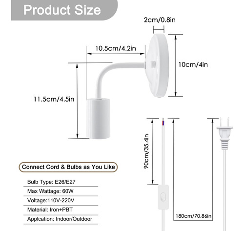 Feyaim Lámpara De Pared Industrial Con Cable De Enchufe De 5