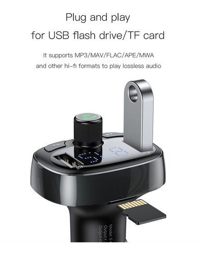 Transmissor Fm Mp3 Bluetooth Baseus E Handsfree 2 Portas Usb