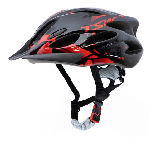 Capacete Ciclismo Tsw Raptor 2 Preto Com Vermelho Led Tam G