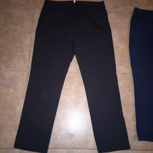 Pantalón Dama 46 Gabardina Licra Negro Y Azul Con Bolsillos 