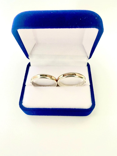Imagen 3 de 4 de Alianzas Anillos Plata 925 Y Oro 18k Compromiso 4,5 Mm Ancha